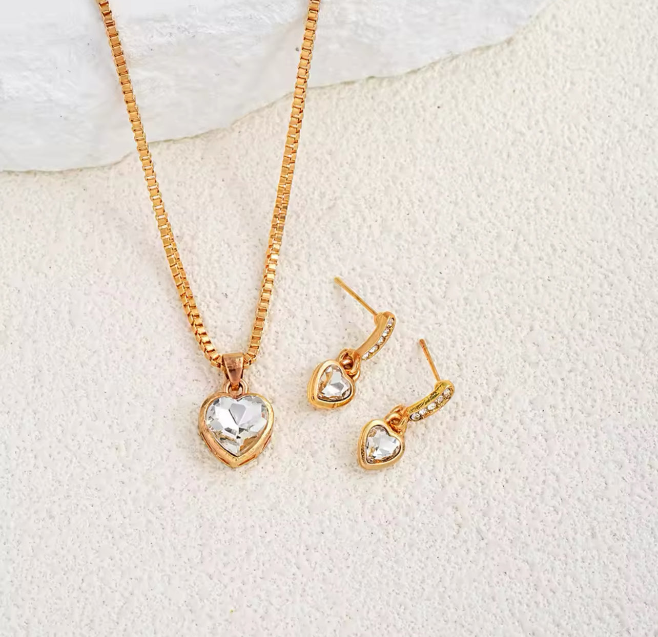 3-teiliges Herz-Anhänger-Schmuckset mit Ohrring-Anhänger-Halskette für Frauen, exquisite Mode, Strass-Doppelherz-Schmuckset, Geschenk