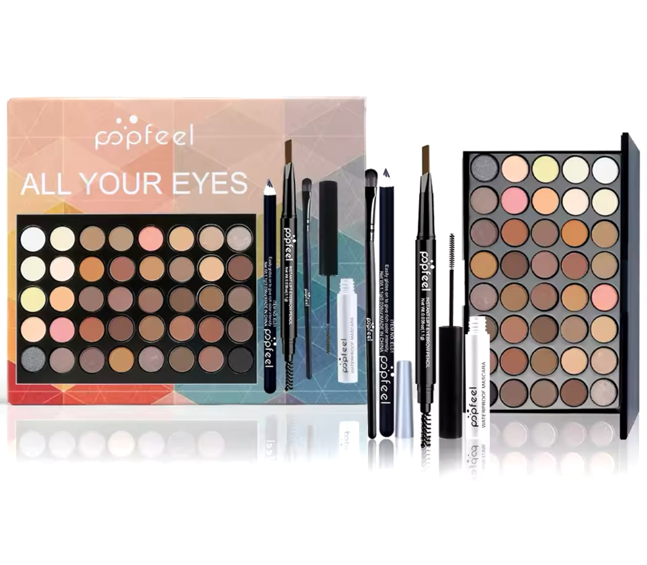 Popfeel Augen Make-up Set, Lidschatten-Palette, Eyeliner, Mascara, Augenbrauen stift, Make-up Tool Set
Box, Geschenke für Frauen