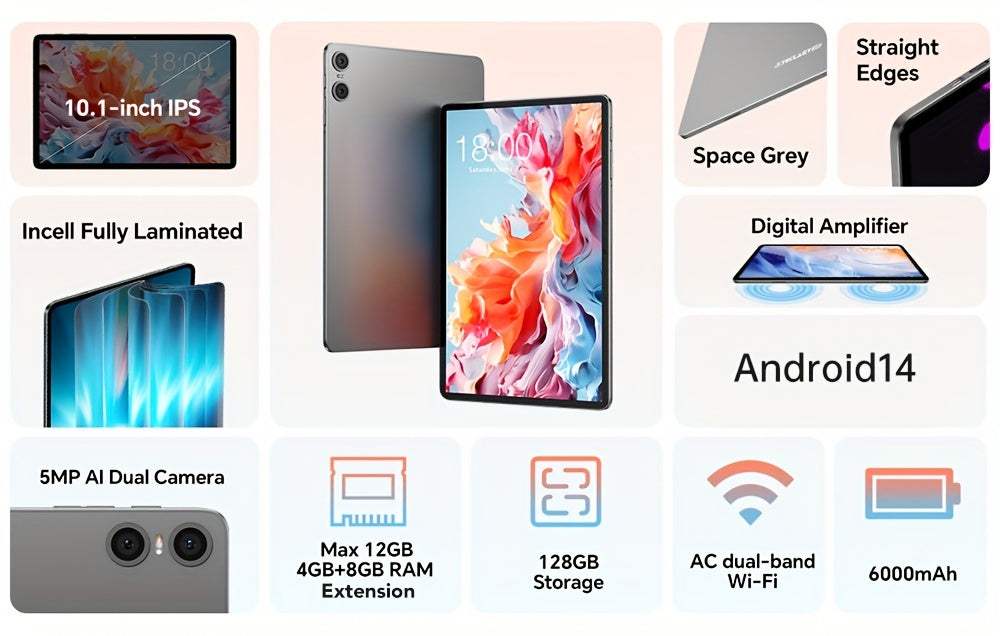 Teclast P30T Tablet 2024 Newest Android 14 10.1 Inch, 4GB RAM+128GB ROM With 1TB Expand Tablet PC, 2 In 1 Tablets With Keyboard, Teclast Case, Protective Film, Wireless Mouse, Earphones, 6000mAh Battery, 1280x800 IPS Display