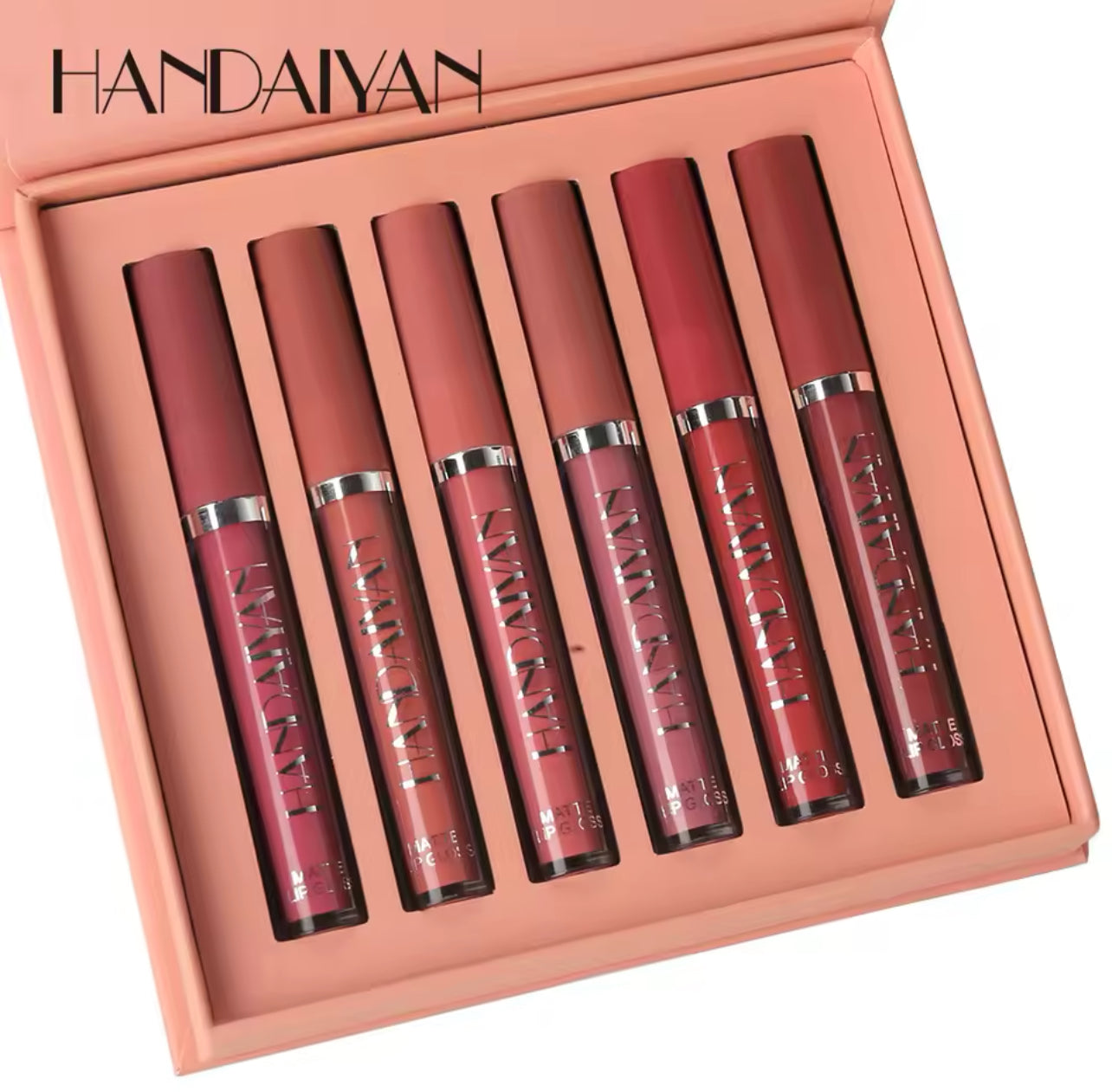 HANDAIYAN Set aus 6 flüssigen Lippenstift mit Antihaft becher, langlebiger Lipgloss-Geschenkbox-mattem Lip gloss