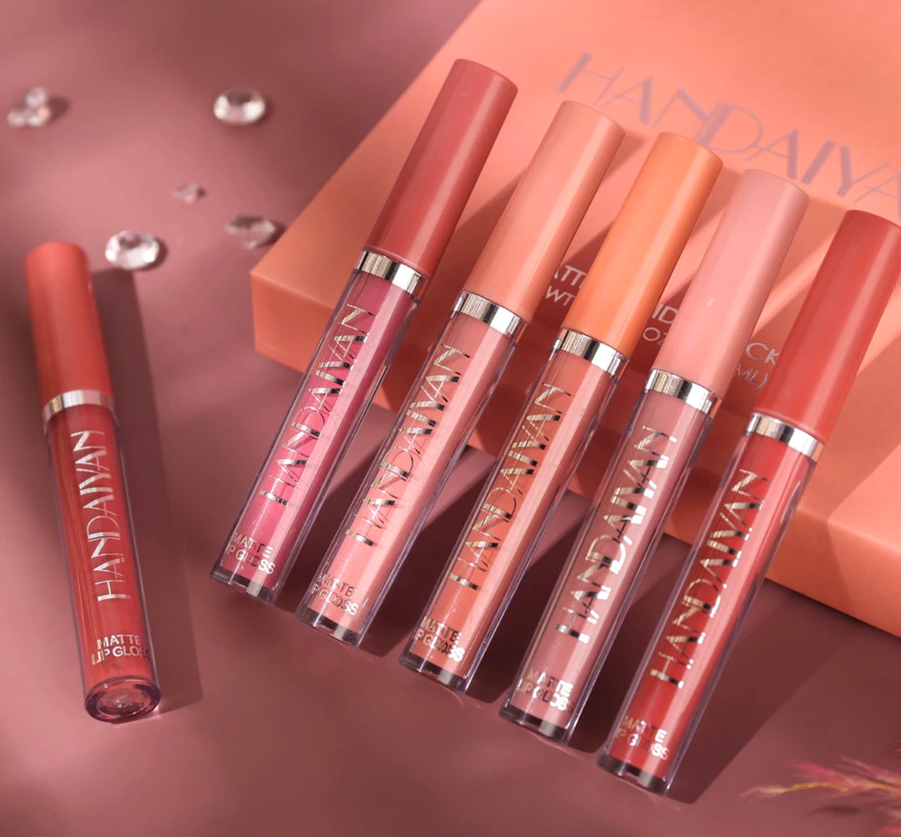 HANDAIYAN Set aus 6 flüssigen Lippenstift mit Antihaft becher, langlebiger Lipgloss-Geschenkbox-mattem Lip gloss