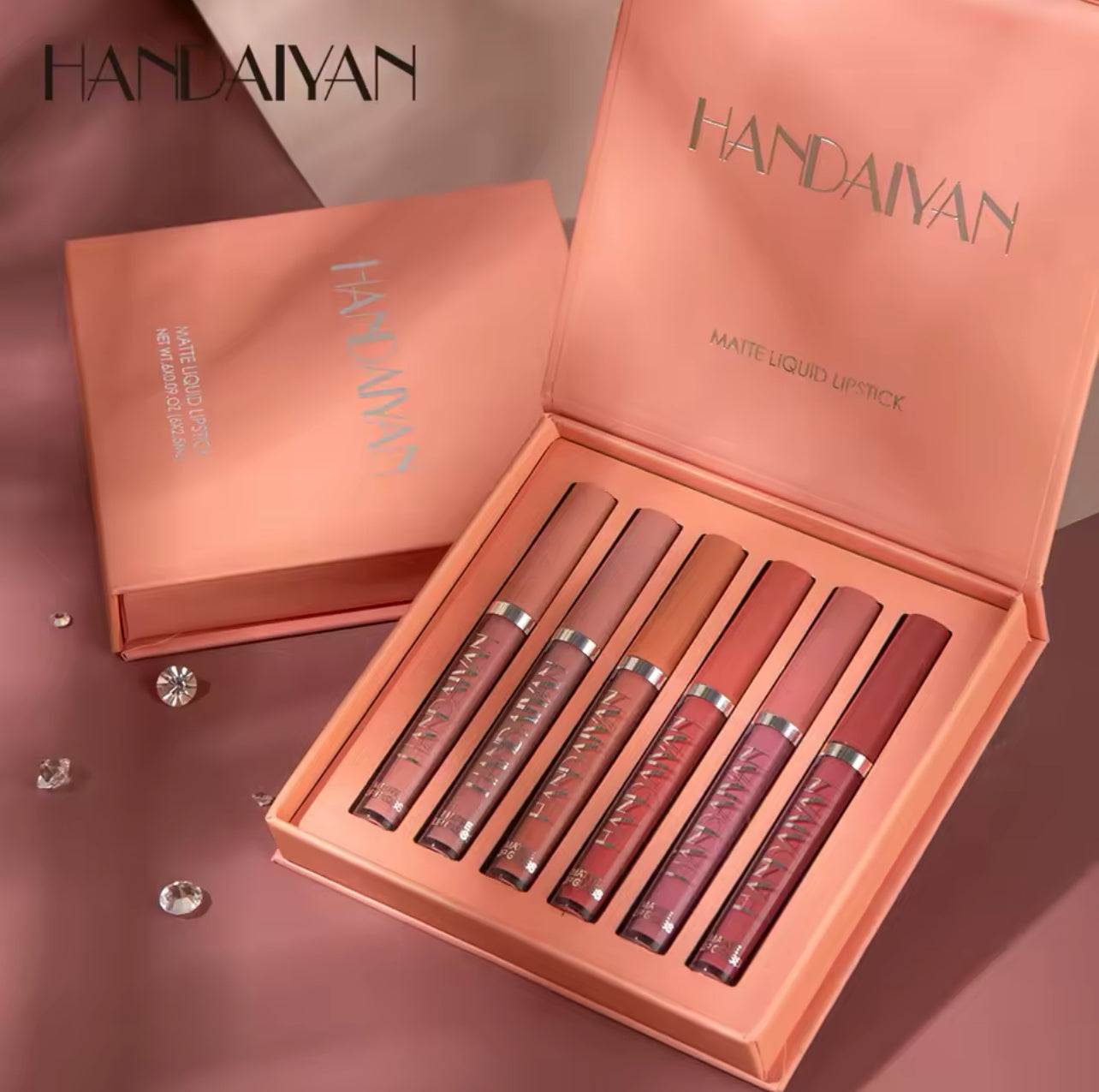 HANDAIYAN Set aus 6 flüssigen Lippenstift mit Antihaft becher, langlebiger Lipgloss-Geschenkbox-mattem Lip gloss