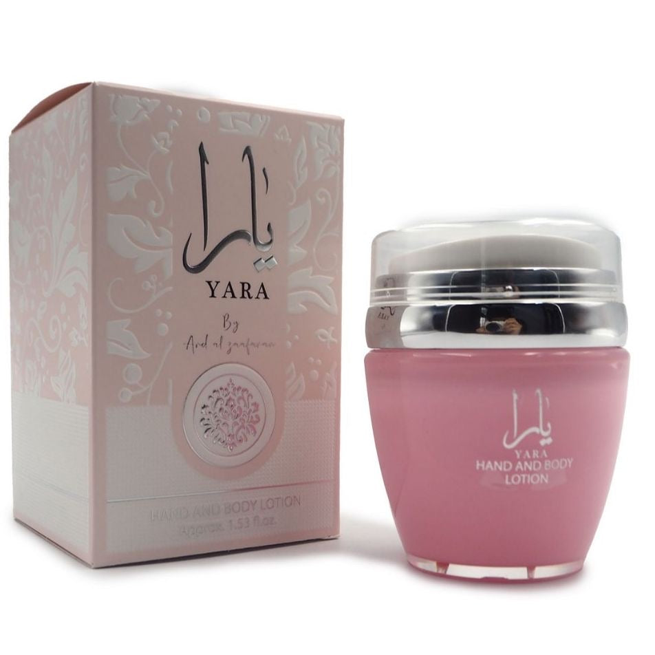 Lattafa Yara- Feuchtigkeitscreme für Gesicht und Körper, 45 g für Damen mit blumigen, fruchtigen und moschusartigen Düften