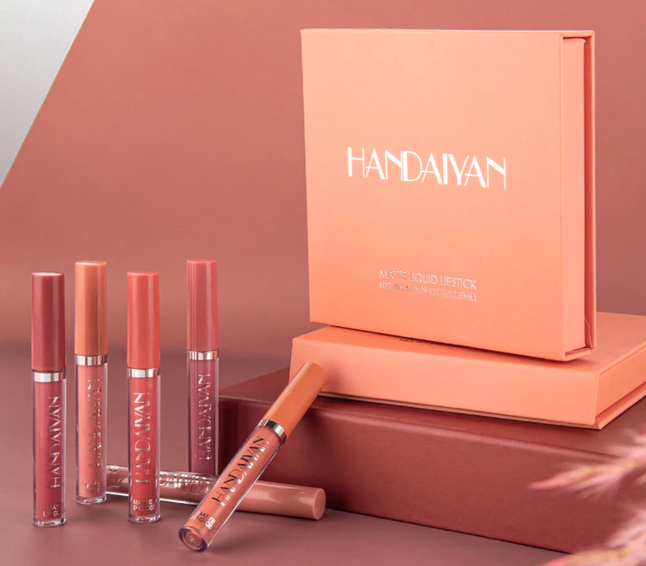HANDAIYAN Set aus 6 flüssigen Lippenstift mit Antihaft becher, langlebiger Lipgloss-Geschenkbox-mattem Lip gloss