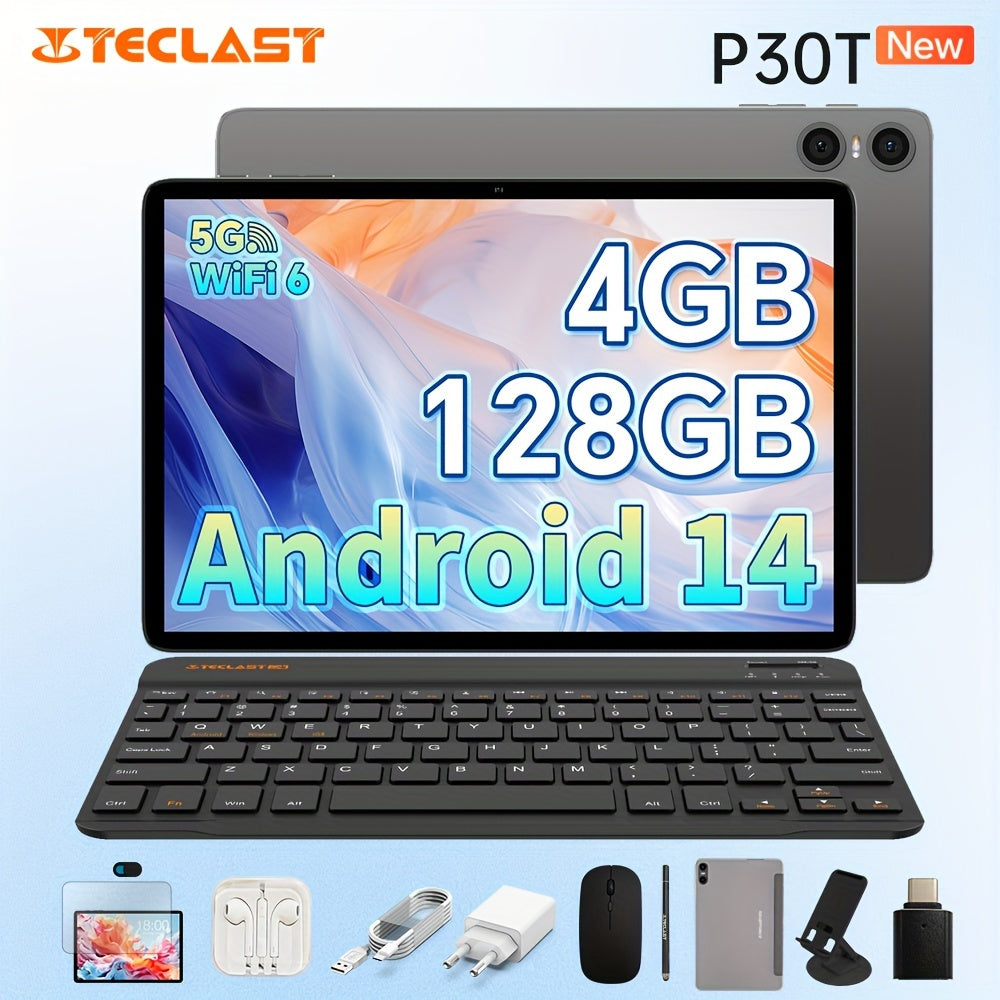 Teclast P30T Tablet 2024 Newest Android 14 10.1 Inch, 4GB RAM+128GB ROM With 1TB Expand Tablet PC, 2 In 1 Tablets With Keyboard, Teclast Case, Protective Film, Wireless Mouse, Earphones, 6000mAh Battery, 1280x800 IPS Display