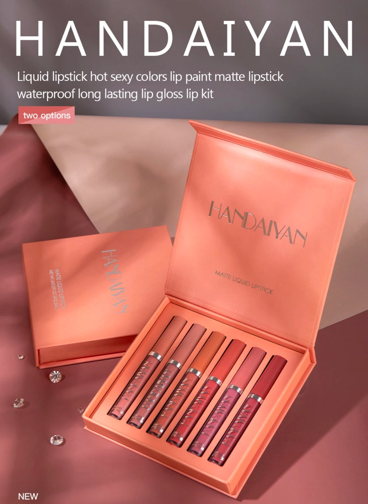 HANDAIYAN Set aus 6 flüssigen Lippenstift mit Antihaft becher, langlebiger Lipgloss-Geschenkbox-mattem Lip gloss