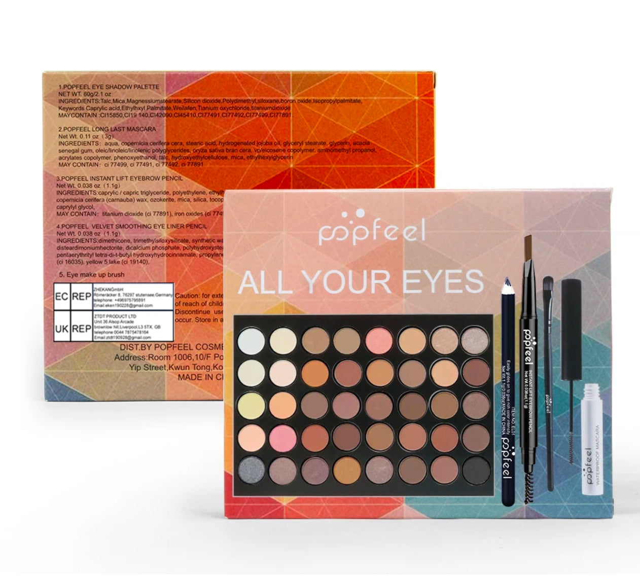Popfeel Augen Make-up Set, Lidschatten-Palette, Eyeliner, Mascara, Augenbrauen stift, Make-up Tool Set
Box, Geschenke für Frauen