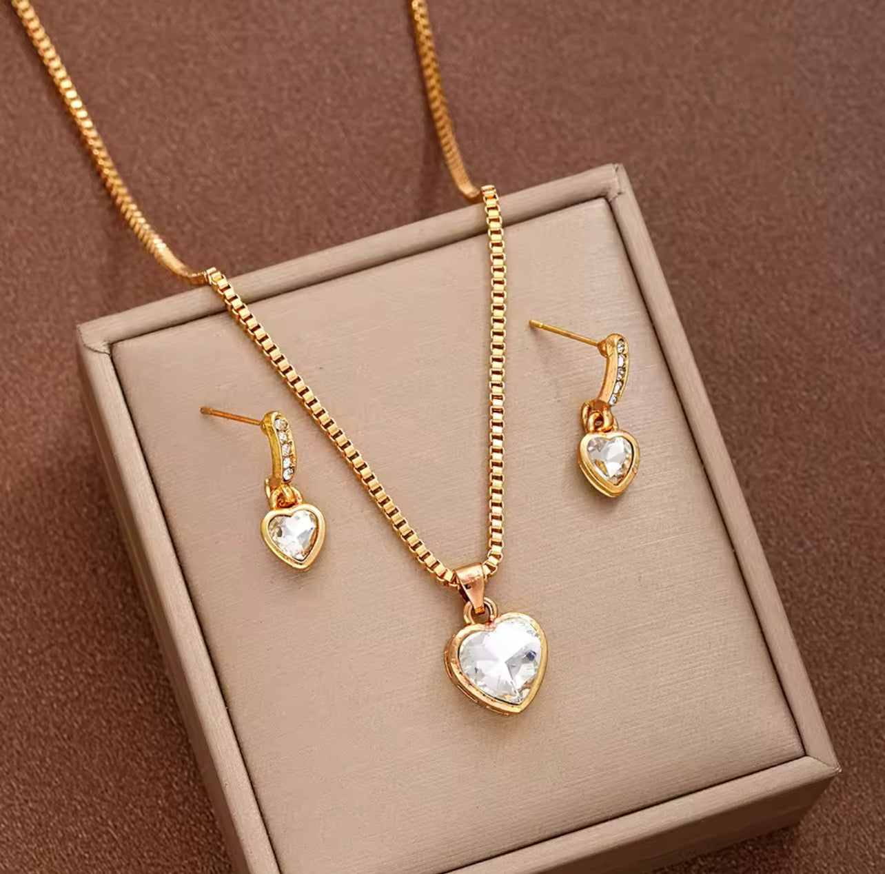 3-teiliges Herz-Anhänger-Schmuckset mit Ohrring-Anhänger-Halskette für Frauen, exquisite Mode, Strass-Doppelherz-Schmuckset, Geschenk