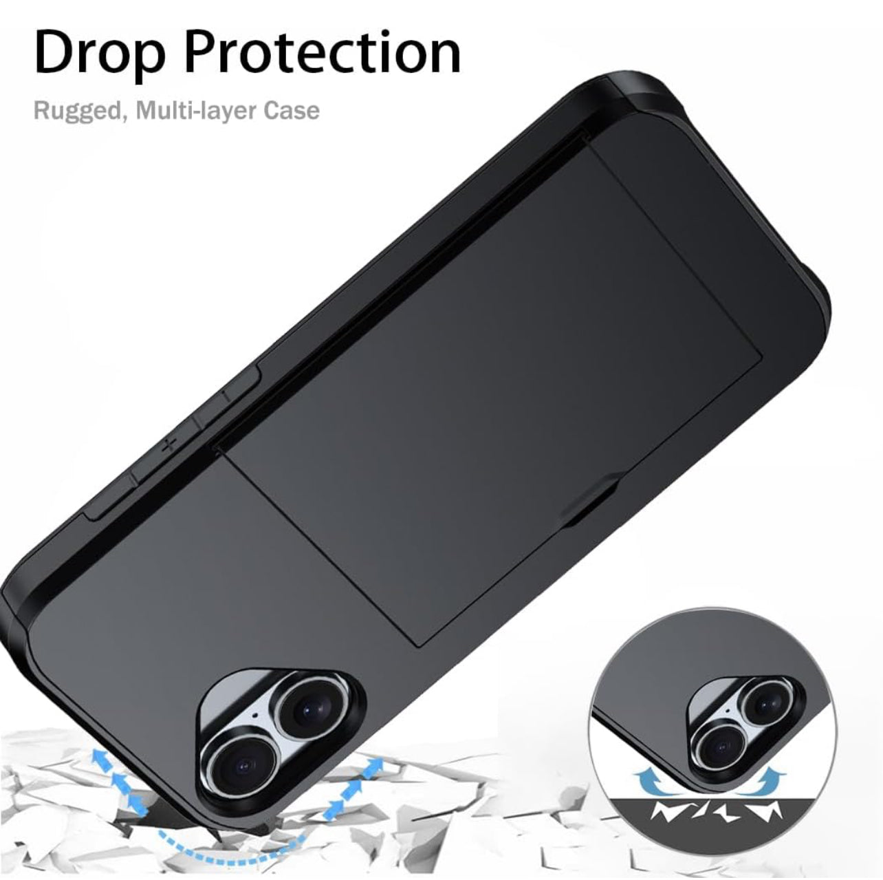 For iPhone 16 Pro Max Wallet Cover Credit Card Holder Slot Sliding Pocket Dual Layer Protective Phone Case
