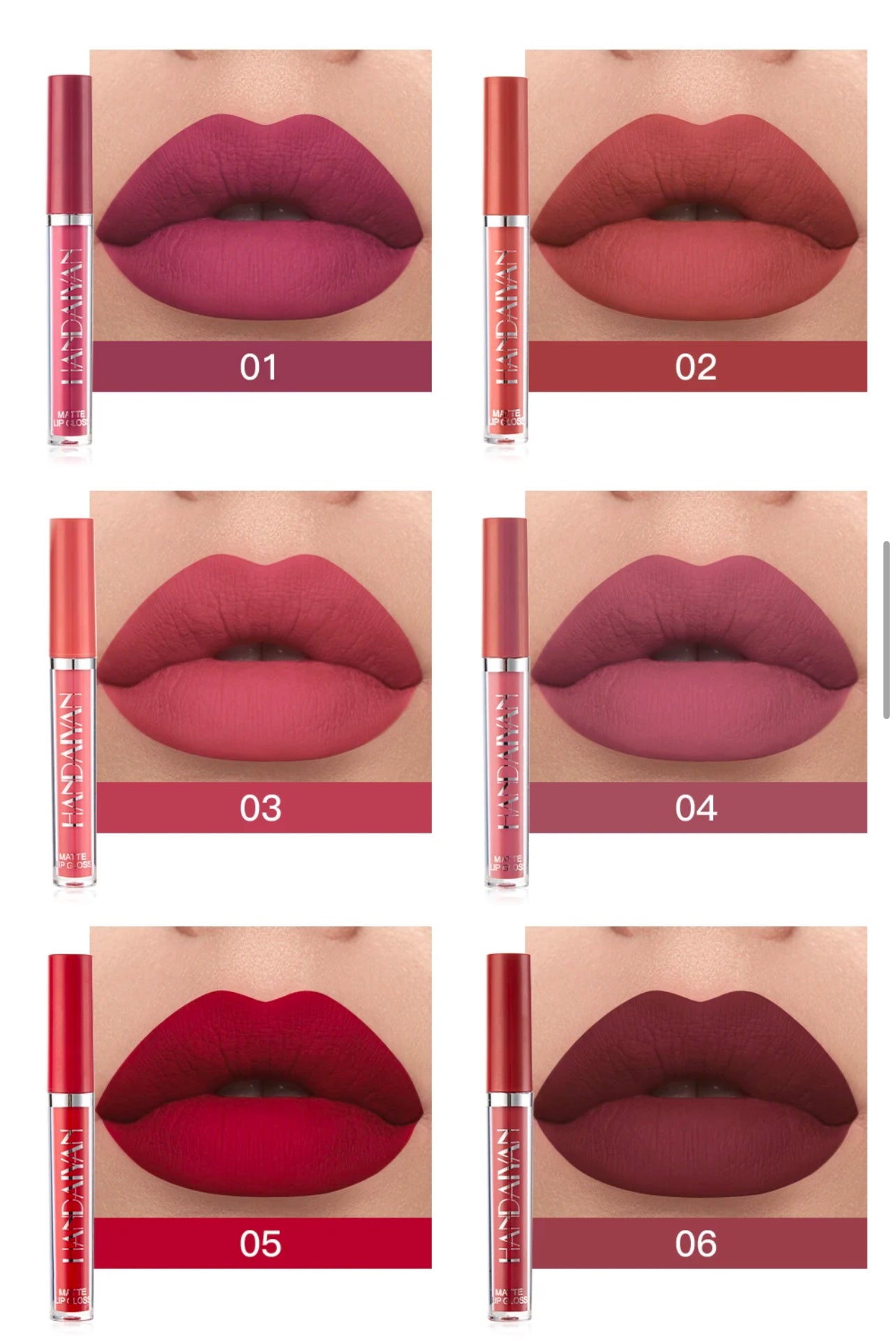 HANDAIYAN Set aus 6 flüssigen Lippenstift mit Antihaft becher, langlebiger Lipgloss-Geschenkbox-mattem Lip gloss