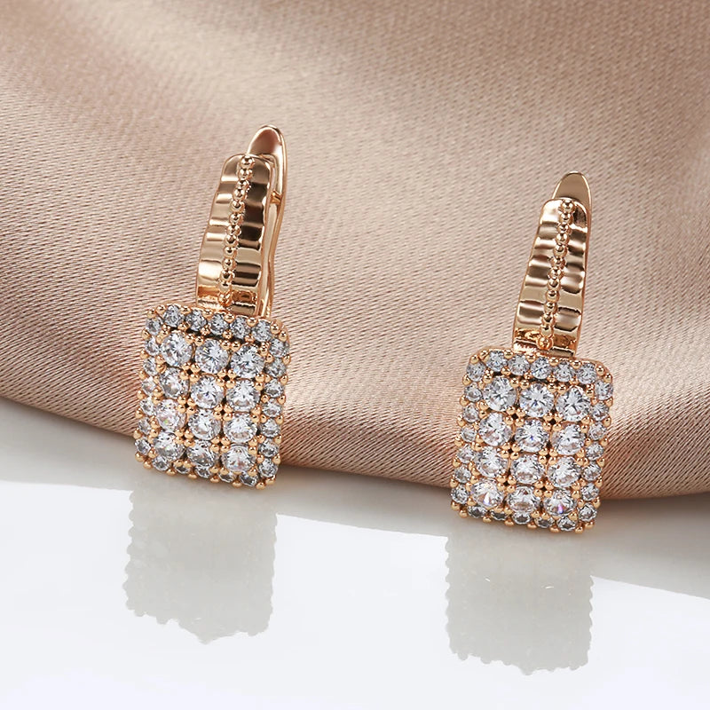 Kinel New 585 Rose Gold Earrings Ring Sets for Women Classic Natural Zircon Earrings Ring Fashion Bridal Wedding Jewelry Set