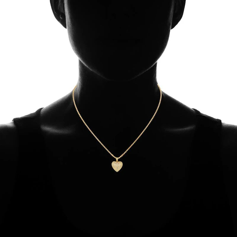 Huitan Dazzling Gold Color Full Paved Heart Pendant Women Necklace Gorgeous Female Engagement Jewelry Necklaces Hot Selling
