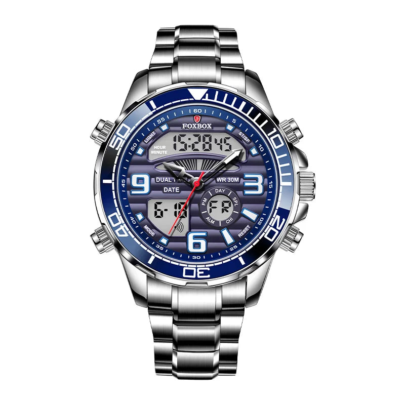 LIGE Brand Foxbox Digital Mens Watches Top Luxury Sport Quartz Wristwatch For Men All Steel Military Waterproof Clock+Box
