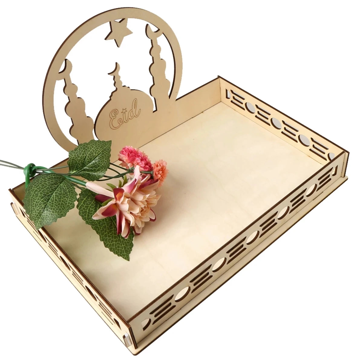 Eid Mubarak Moon Star Food Tray Wooden Ramadan Decoration 2024 Food Holder Ramadan Kareem Islamic Muslim Party Al Adha Supplies
