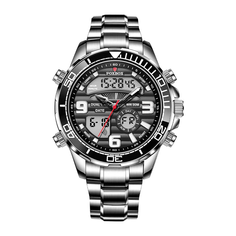 LIGE Brand Foxbox Digital Mens Watches Top Luxury Sport Quartz Wristwatch For Men All Steel Military Waterproof Clock+Box