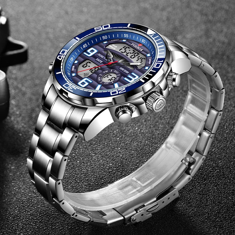 LIGE Brand Foxbox Digital Mens Watches Top Luxury Sport Quartz Wristwatch For Men All Steel Military Waterproof Clock+Box