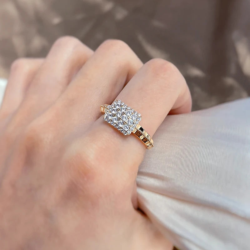 Kinel New 585 Rose Gold Earrings Ring Sets for Women Classic Natural Zircon Earrings Ring Fashion Bridal Wedding Jewelry Set