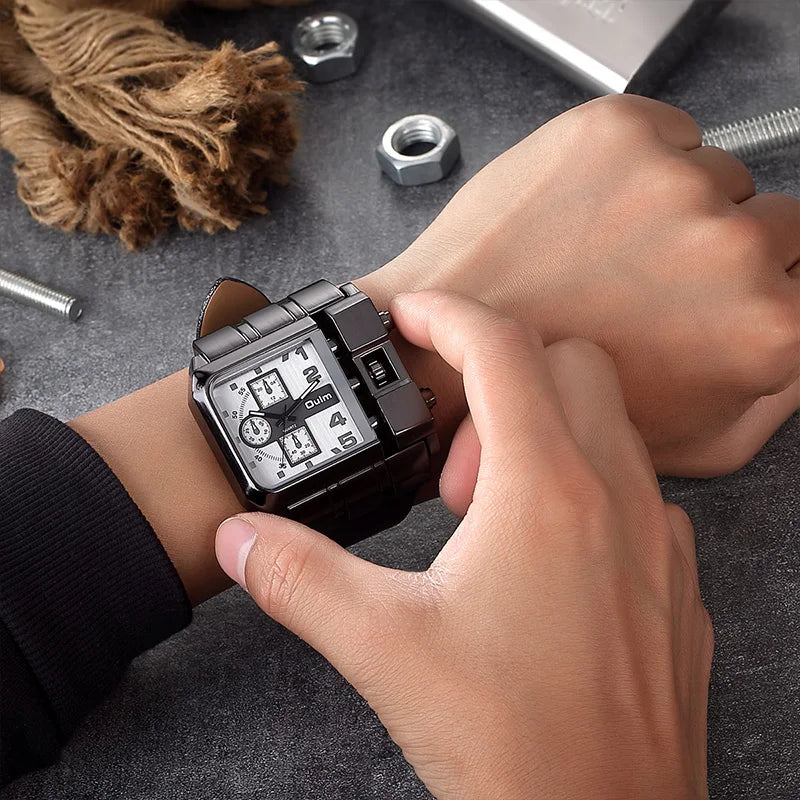 Oulm Brand 3364 Unique Design Square Men Wristwatch Wide Big Dial Casual Leather Strap Quartz Watch Male Sport Watches