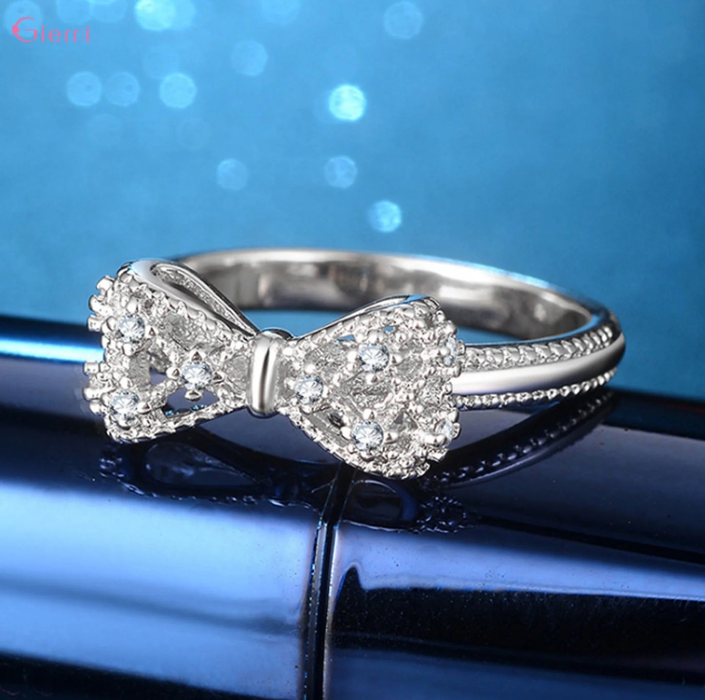 925 Sterling Silver Bow Knot Cubic Zirconia Rhinestone Rings For Women Fashion Trendy Engagement Jewelry