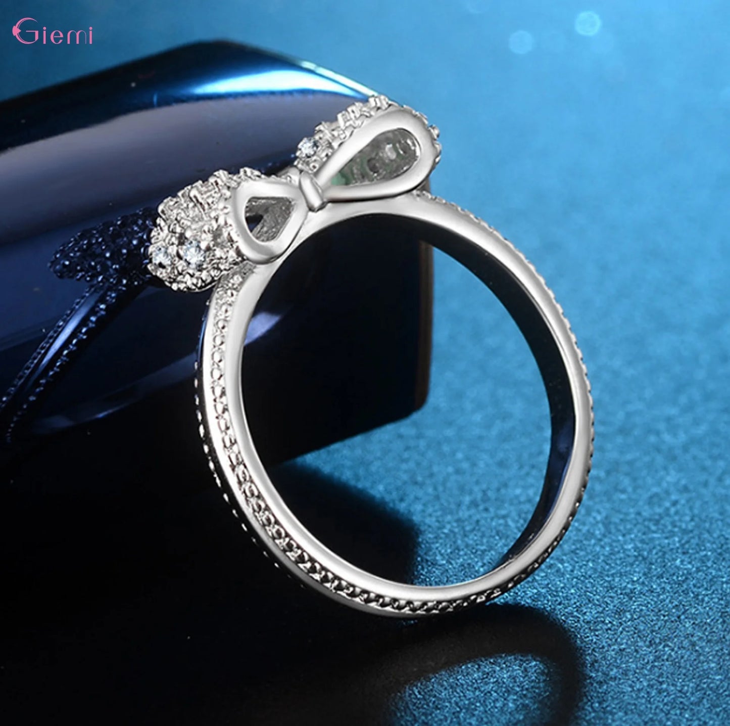 925 Sterling Silver Bow Knot Cubic Zirconia Rhinestone Rings For Women Fashion Trendy Engagement Jewelry