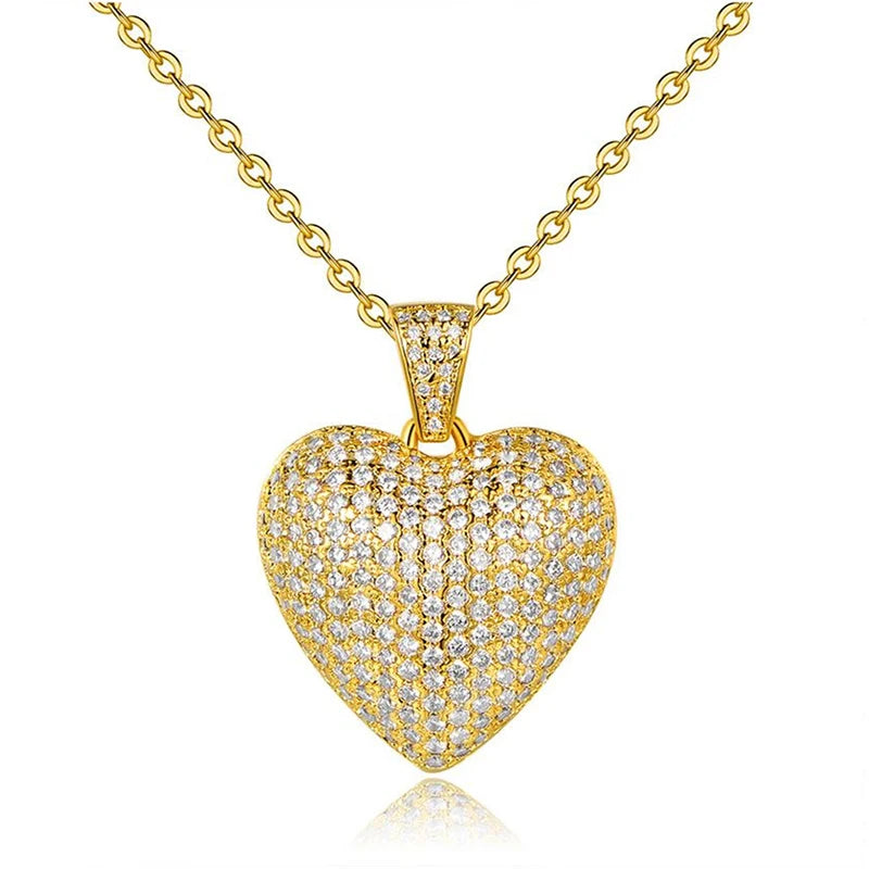 Huitan Dazzling Gold Color Full Paved Heart Pendant Women Necklace Gorgeous Female Engagement Jewelry Necklaces Hot Selling
