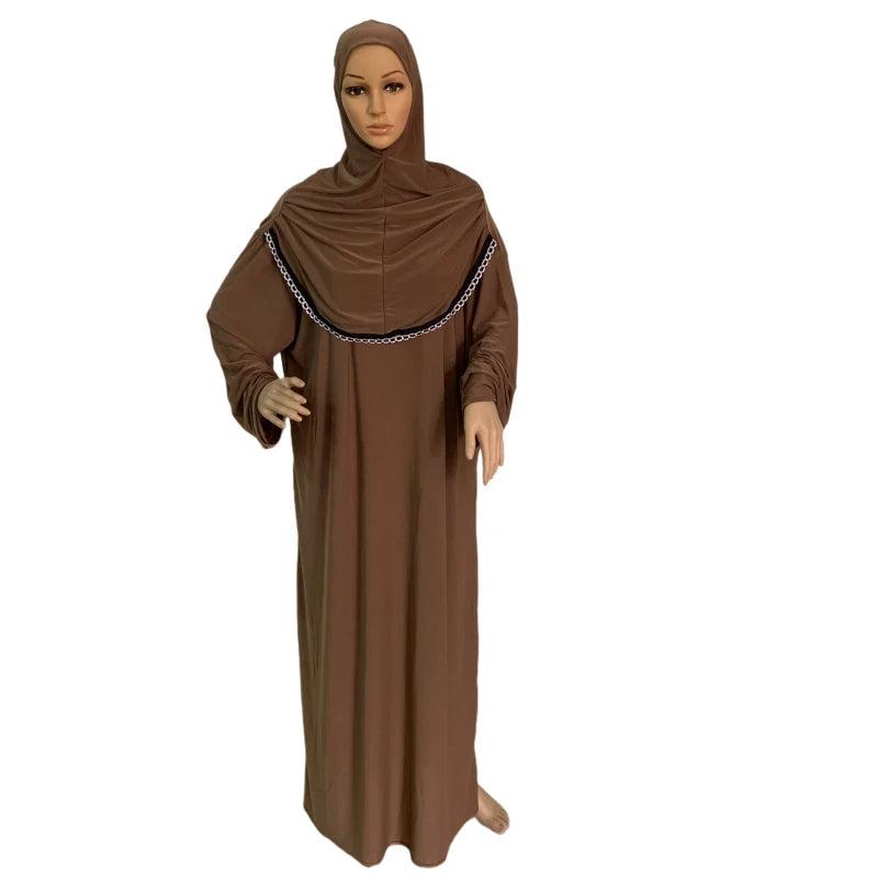 Free size muslim dress with attached hijab pray khimar kaftan burqa abaya robe hijab middle east clothing