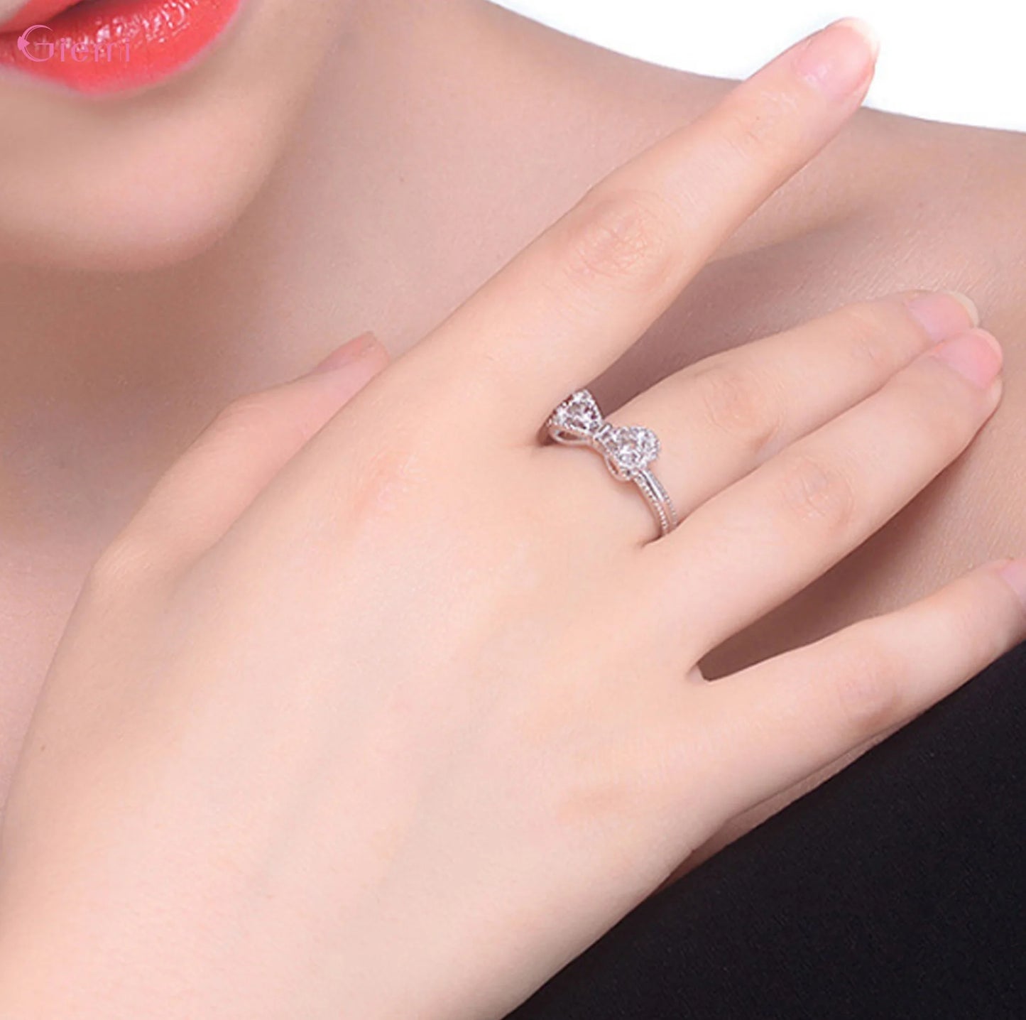 925 Sterling Silver Bow Knot Cubic Zirconia Rhinestone Rings For Women Fashion Trendy Engagement Jewelry