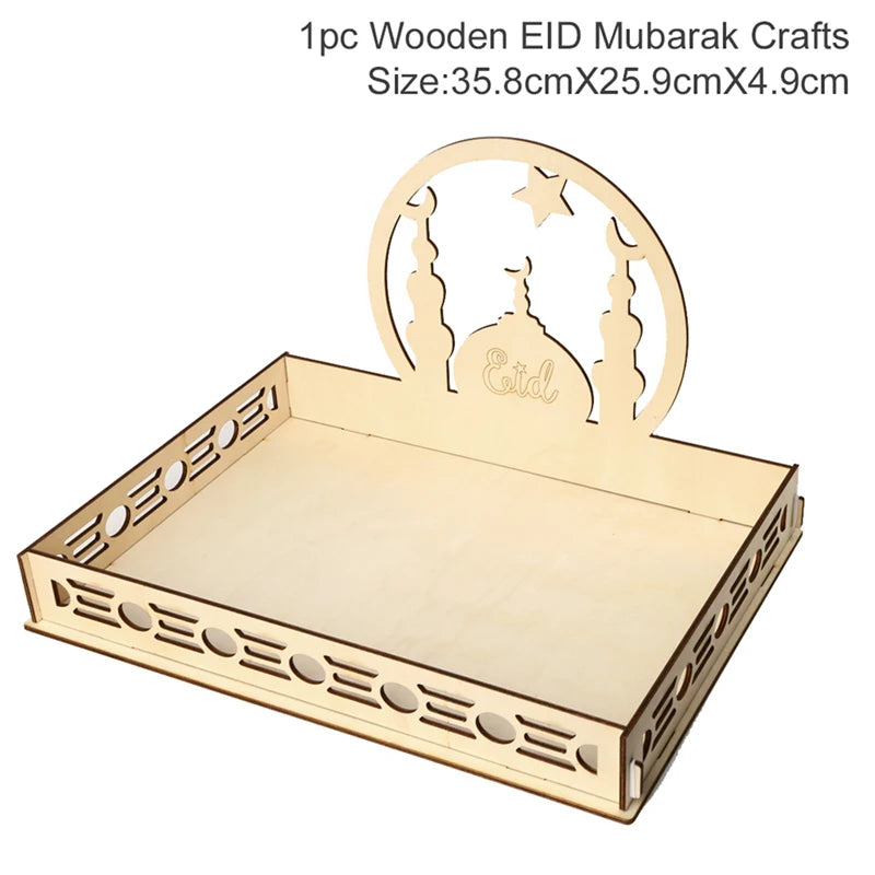 Eid Mubarak Moon Star Food Tray Wooden Ramadan Decoration 2024 Food Holder Ramadan Kareem Islamic Muslim Party Al Adha Supplies