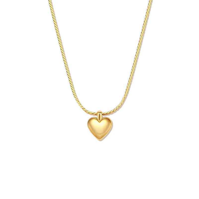 925 Sterling Silver Gold Plated Silver Heart Plain Chain Choker Necklace Women Fine Jewelry