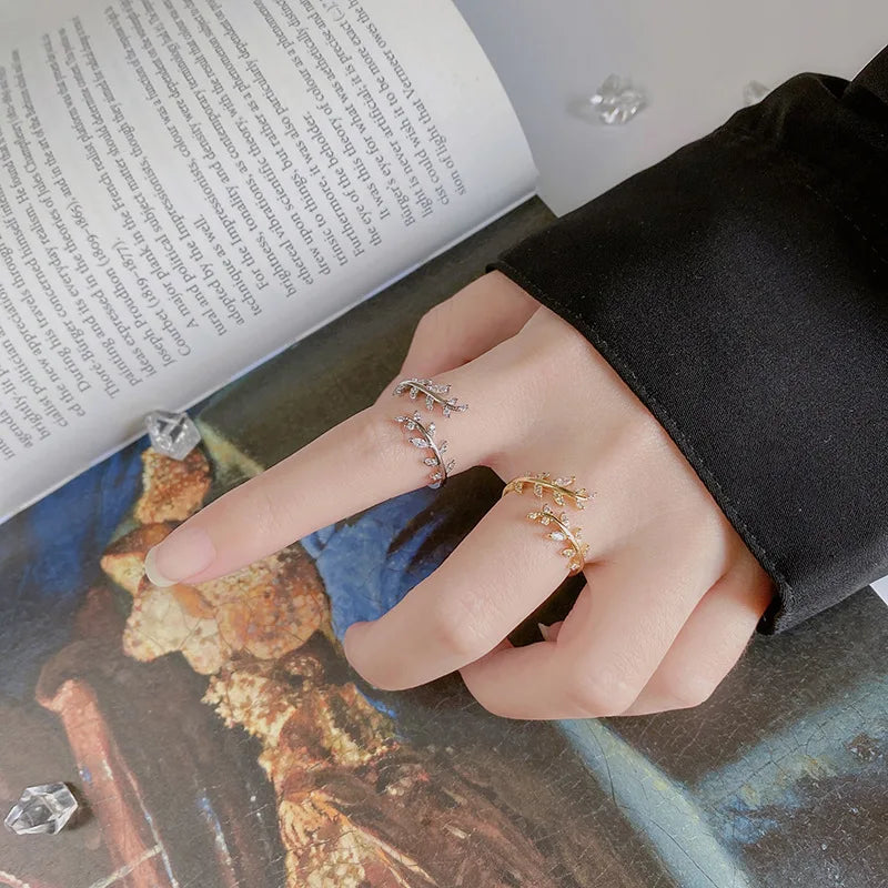 925 Sterling Silver Gold Adjustable Branch Zircon Women's Ring Fine Jewelry Wholesale Offers With