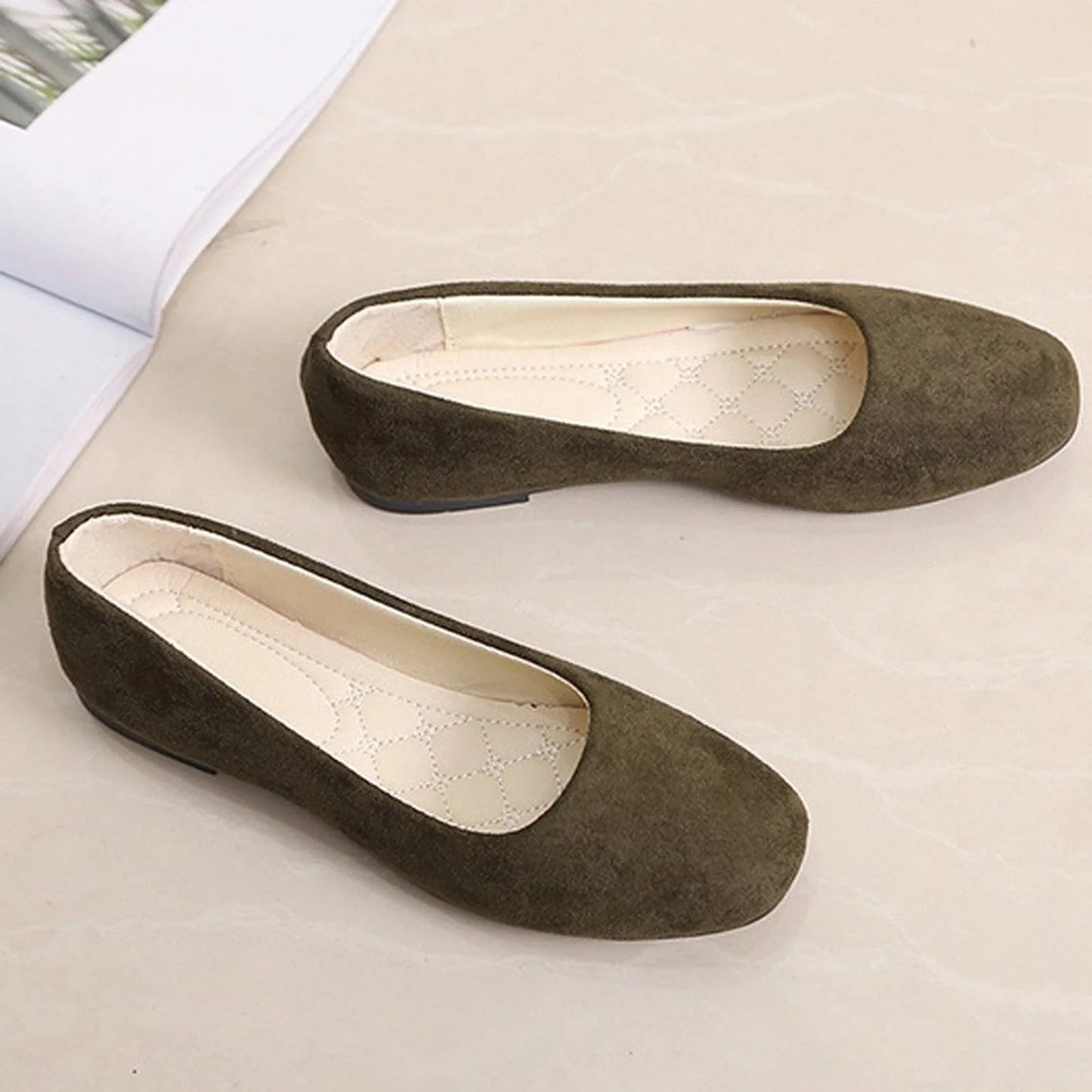 Women Suede Square Flat Heel Shallow Female Shoes Spring Summer Square Toe Basic Concise Women Pumps Size 34-39