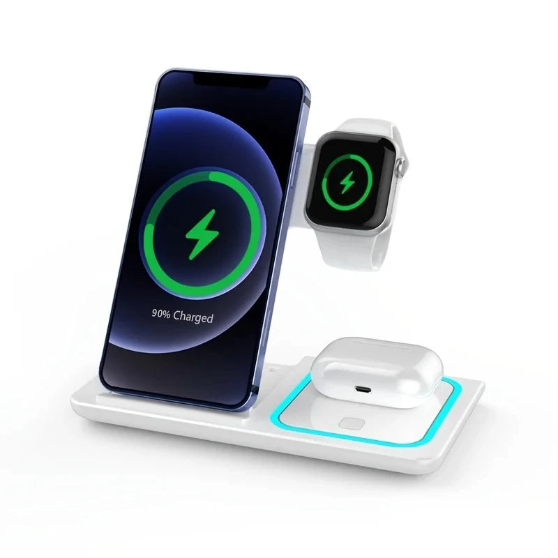 30W LED Fast Wireless Charger 3 in 1 Foldable Charging Station For iPhone 16 15 14 13 12 11 Apple Watch 9 8 7 6 5 Airpods Pro/3