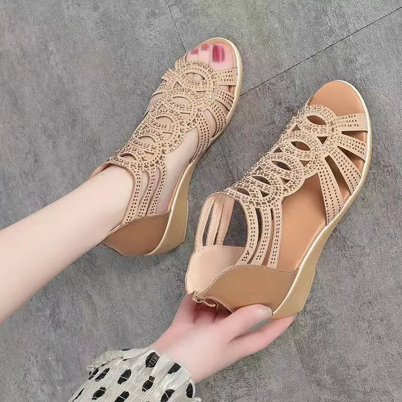 Soft Leather Roman Sandals Women Summer New Soft Sole Outwear Women's Wedge Shoes Fashion Casual Designer Shoe Ladies
