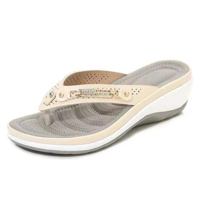35-43 Shoes for Women Summer Fashion Wedges Metal Button Slides Shoes Beach Sandals Women Outside Platform Slippers Flip Flops
