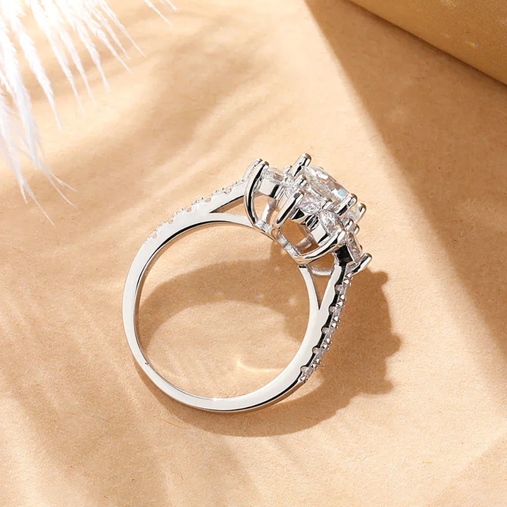 Moissanite Rings For Woman Sunflower Brilliant Diamond S925 Silver 18K Plated Wedding Jewelry Ring with Certificate