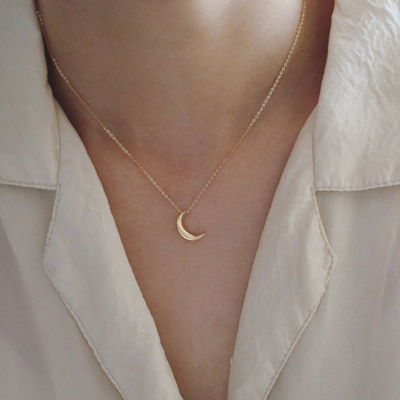 INZATT Real 925 Sterling Silver Moon 14K Gold Choker Necklace For Women Minimalist Fine Jewelry Cute Accessories Drop shipping