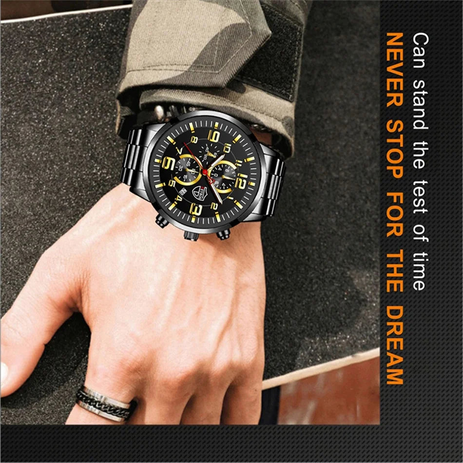 Brand Men's Watches Luxury Stainless Steel Quartz Watch Man Leather Calendar Sports Wristwatch Luminous Clock reloj hombre