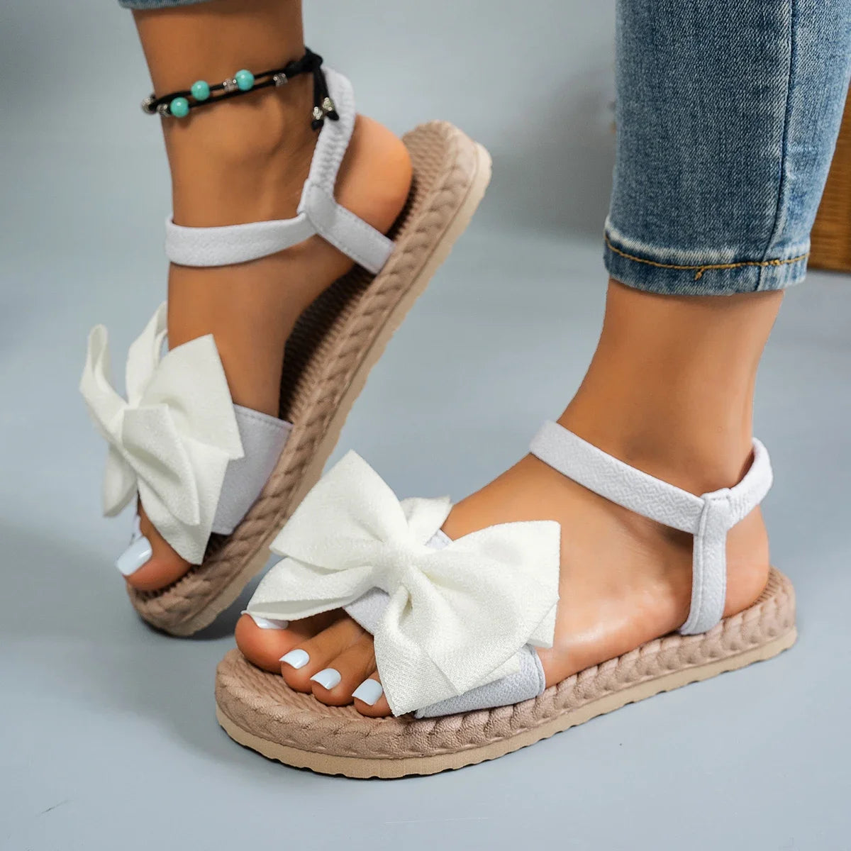 Women Sandals New Summer Lightweight Sandals Fashion Beach Casual Slippers Outdoor Bow Tie Flat Shoes Home Slides Women