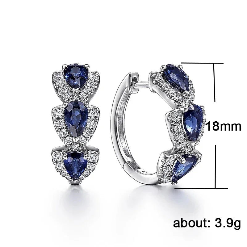 Huitan Luxury Trendy Blue Cubic Zirconia Hoop Earrings Party Elegant Accessories for Women Anniversary Gift New Jewelry