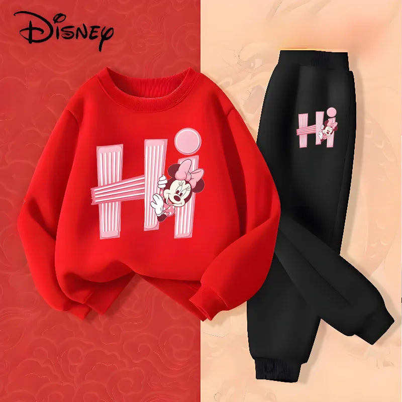 Disney Children's Long Sleeve Pullover Sets Spring New Prinyted Girls' Casual Hoodies Long Pant Two Piece Suit Kids Sweatsuit