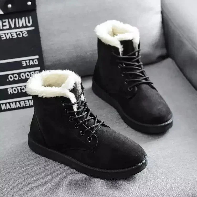 Warm Short Snow Boots Women's Lace-Up Flat Heel Korean Style Trendy Cotton Shoes Student Home Direct Supply Autumn Winter