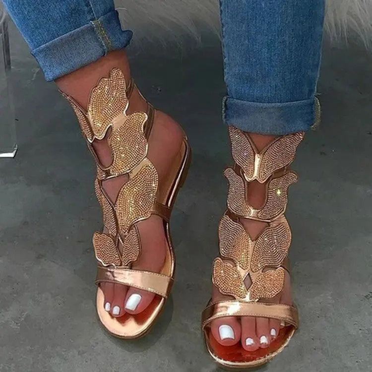 Summer Fashion Sandals for Women Plus Size Butterfly Crystal Gladiator Sandals Comfortable Open Toe Shoes Woman Sandalias