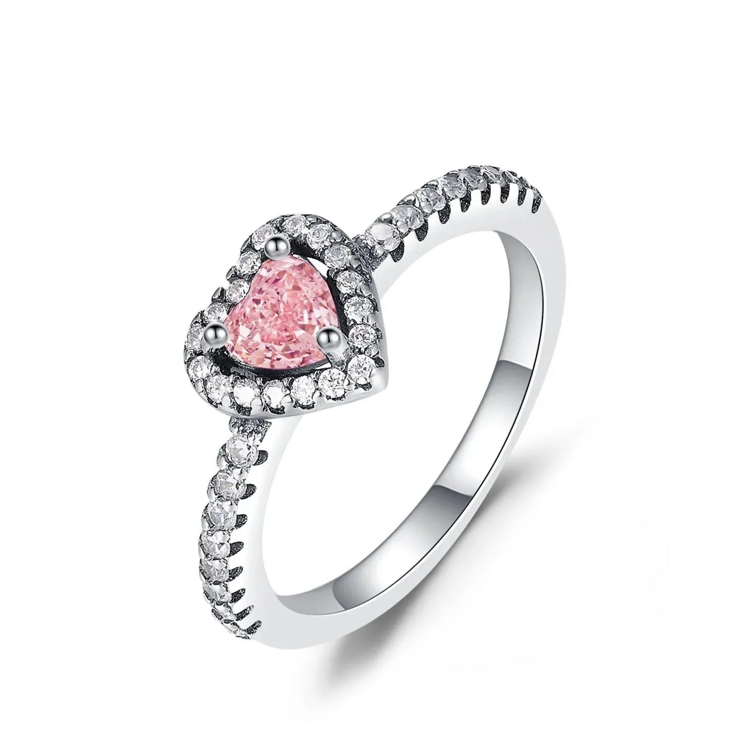 Sparkling 925 Sterling Silver Pink Bow Ring Timeless Pavé Red Heart Finger Rings for Women Wedding Crystal Ring Jewelry Gift
