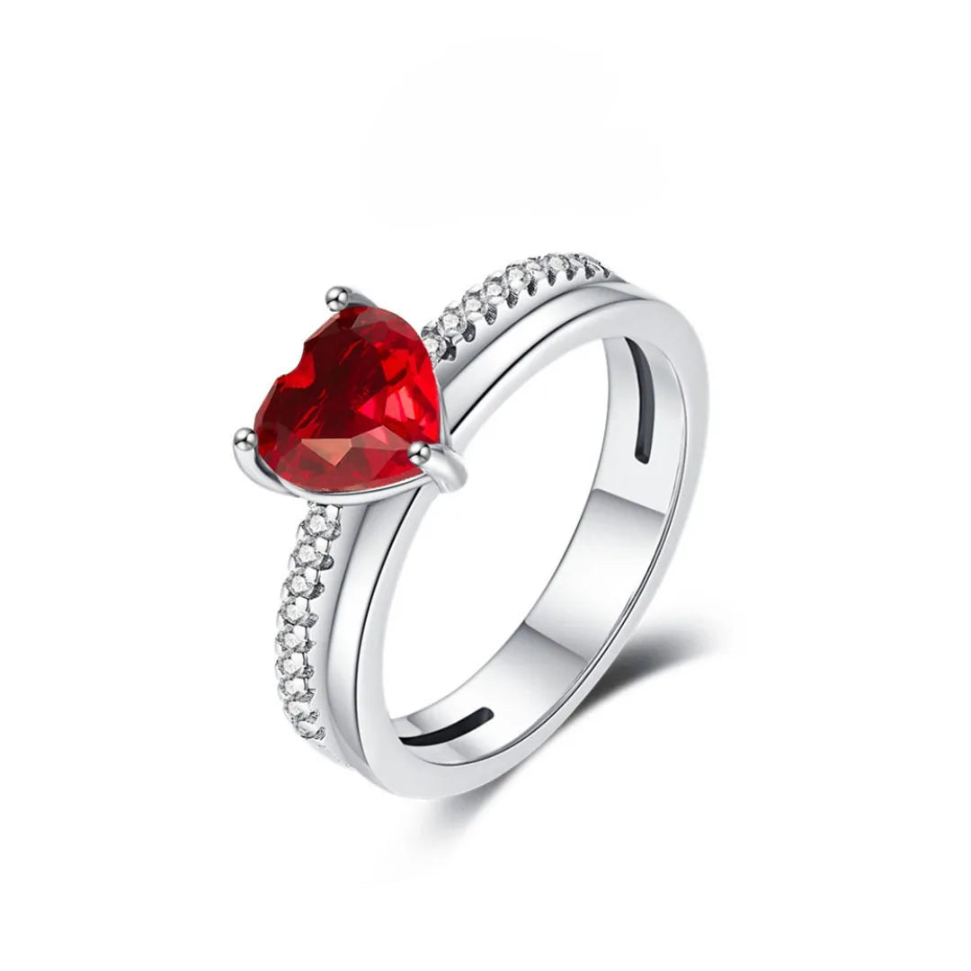 Sparkling 925 Sterling Silver Pink Bow Ring Timeless Pavé Red Heart Finger Rings for Women Wedding Crystal Ring Jewelry Gift