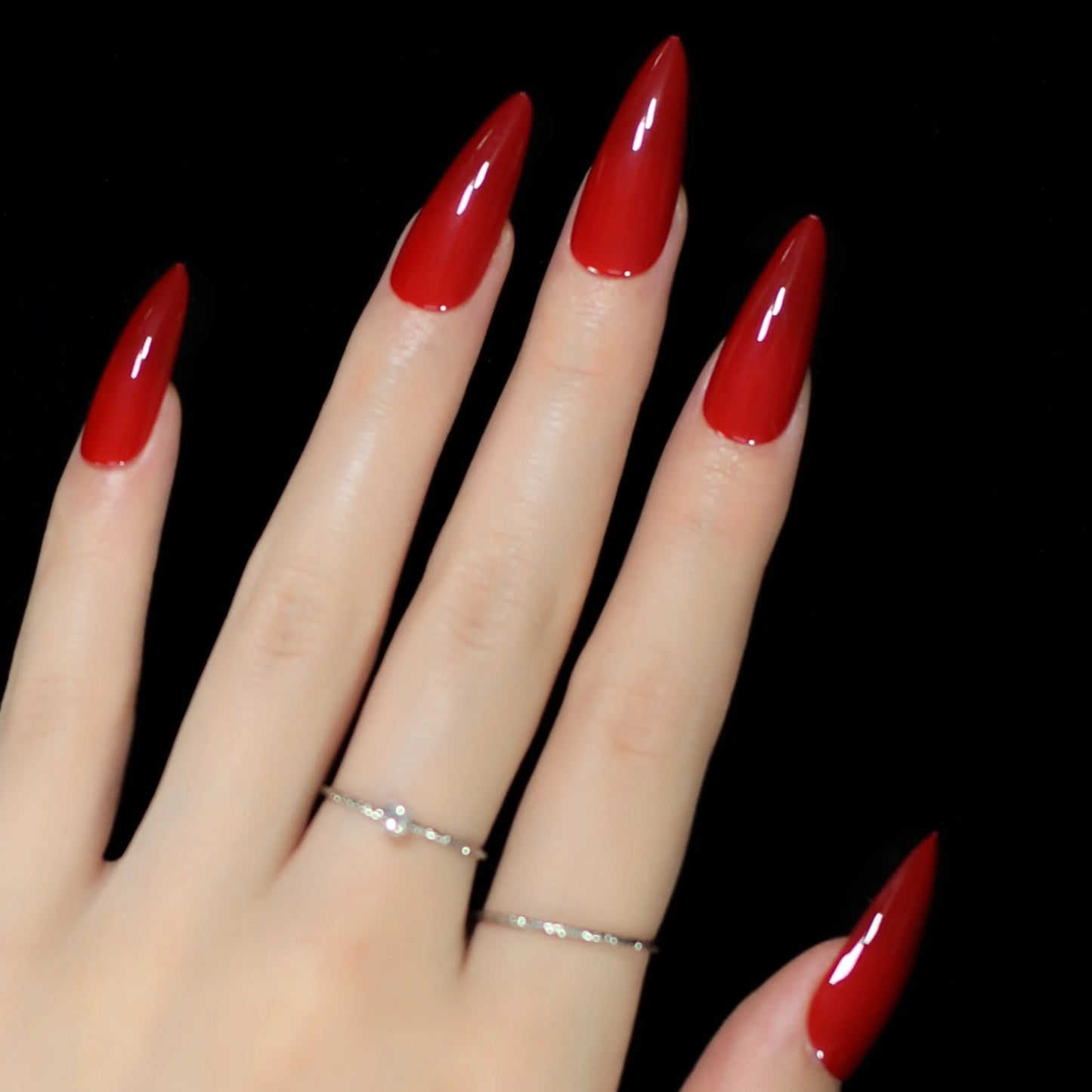 press on fake nails stiletto red glossy finishes