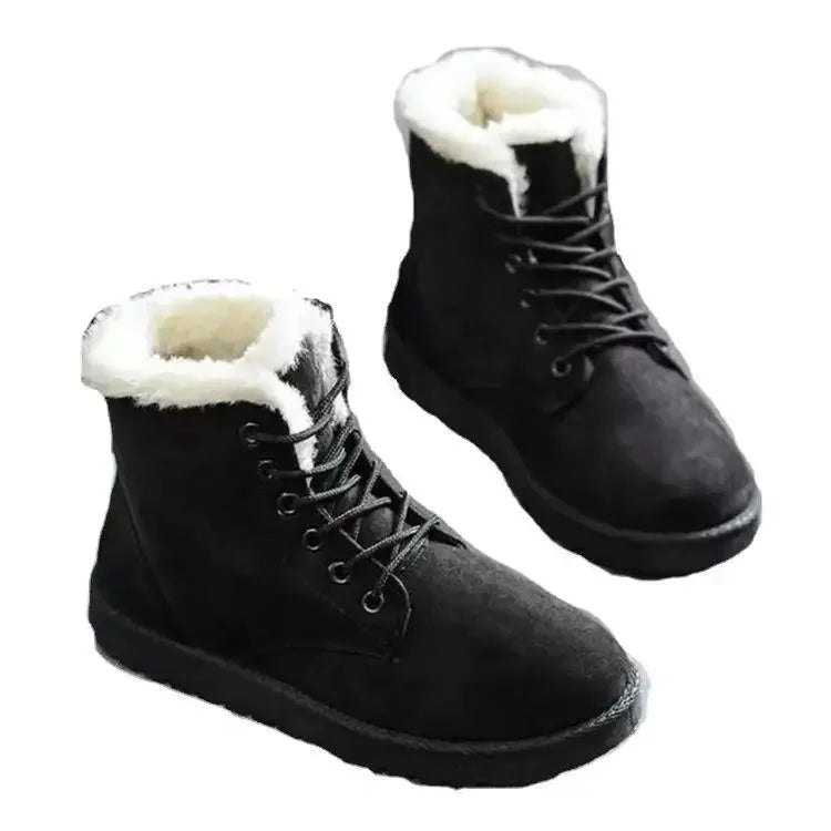 Warm Short Snow Boots Women's Lace-Up Flat Heel Korean Style Trendy Cotton Shoes Student Home Direct Supply Autumn Winter