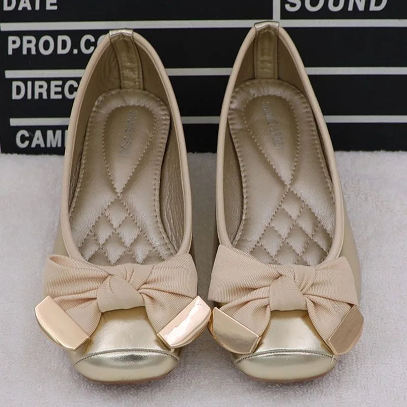 Spring Summer Shoes Women Ballet Flats Sweet Flat Bowknot Laides Brand Shoes Plus Size 41 Black Gold D069