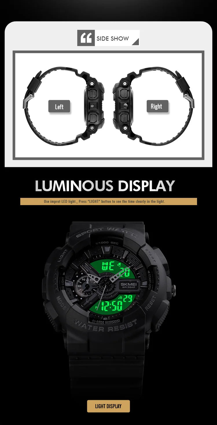 SKMEI Youth Sport Digital Watch Men Shockproof Waterproof Dual Wristwatches LED Chrono Alarm Clock Mens Watches Cool Hour vogue