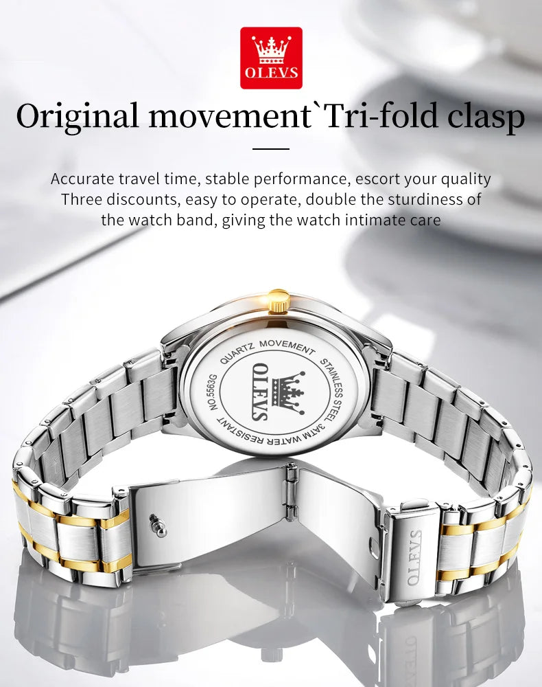 OLEVS Brand Men's Quartz Watch Stainless Steel Waterproof Luminous Fashion Strap Business Men's Quartz Wristwatch Gold Watch