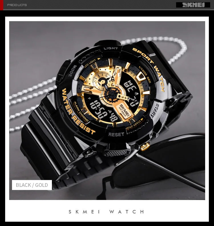 SKMEI Youth Sport Digital Watch Men Shockproof Waterproof Dual Wristwatches LED Chrono Alarm Clock Mens Watches Cool Hour vogue